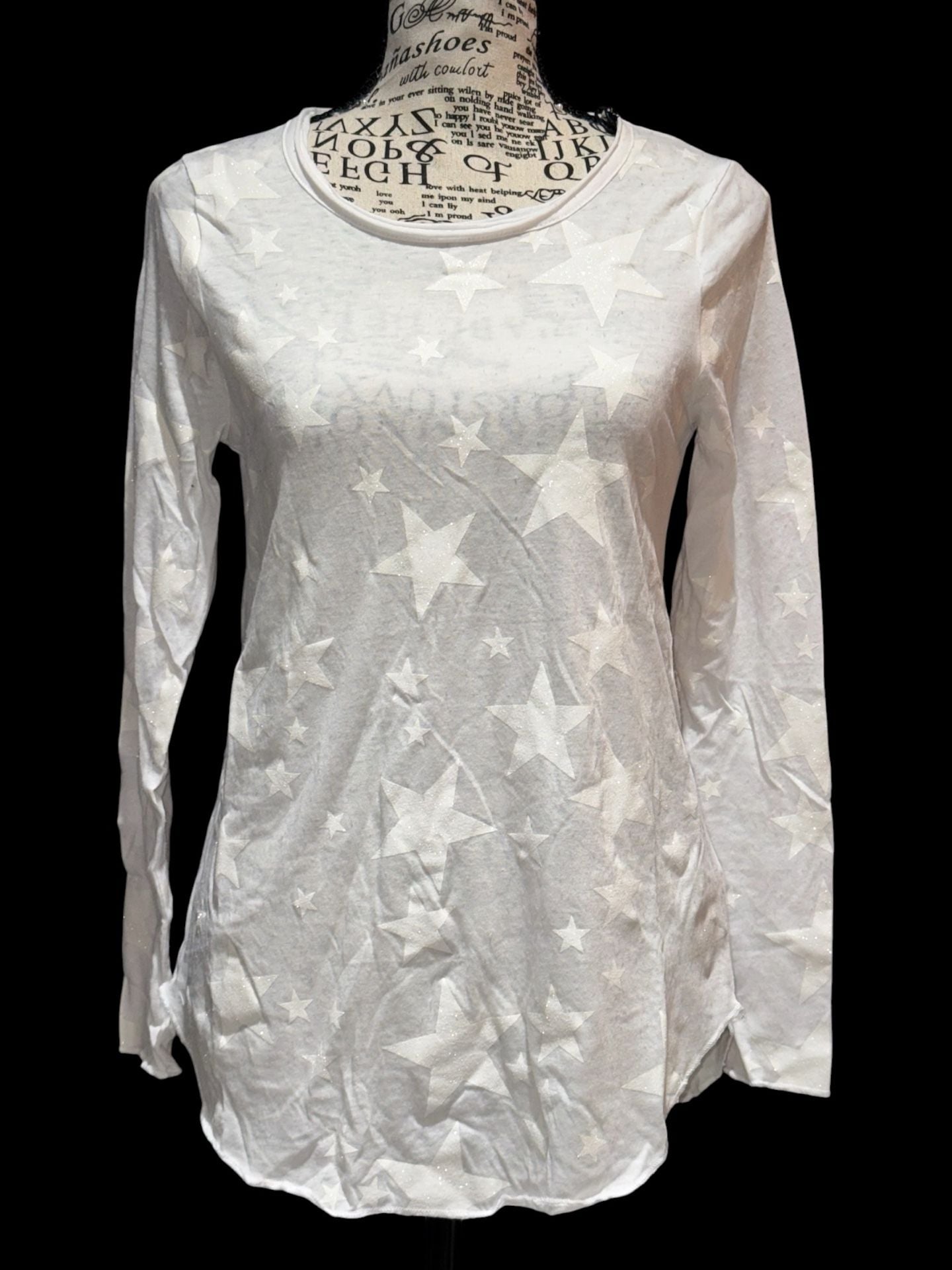 Chaser White Glitter Star Long Sleeve Tee | Nwt | Size Xs | Lightweight Soft Top
